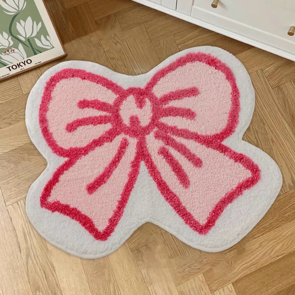 Set of 2 Pink Bow Shaped Rugs